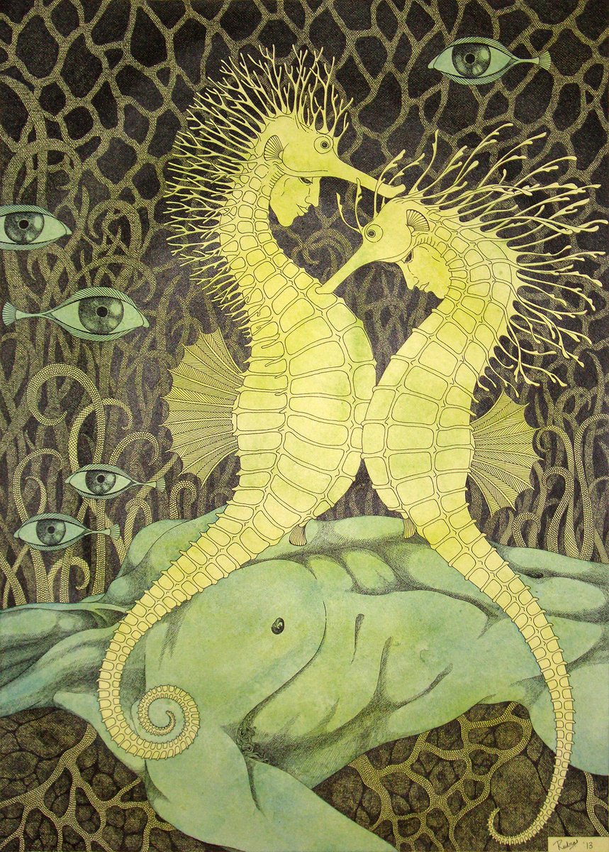 Surrealistic Animal Painting By Rudra Kishore Mandal, 21 X 29", The Dance, Original Artwork