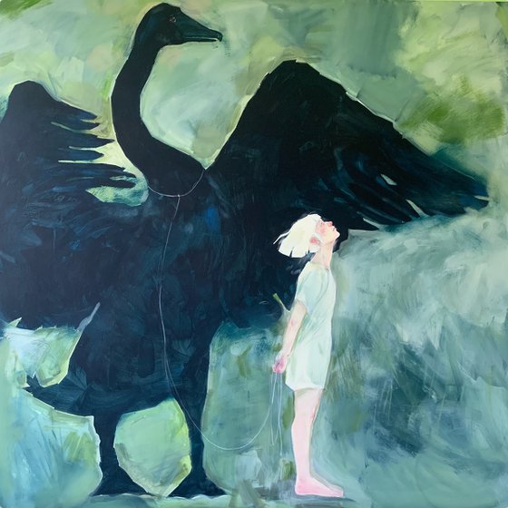I will not come alone. Black swan. 110x110cm