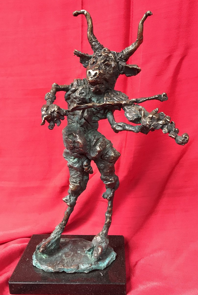 Surrealistic Portrait Bronze Sculpture By Toth Erno, 8 X 16", Crazy Minotaur, Original Artwork