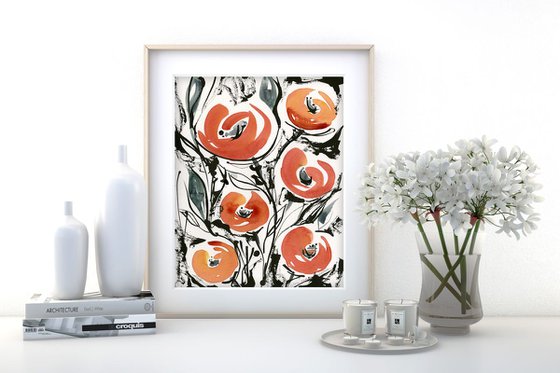 Poppies Galore - Abstract Floral Painting by Kathy Morton Stanion