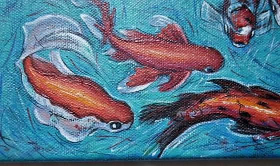 GOLDFISHES, Oil painting study 20 x 20 cm