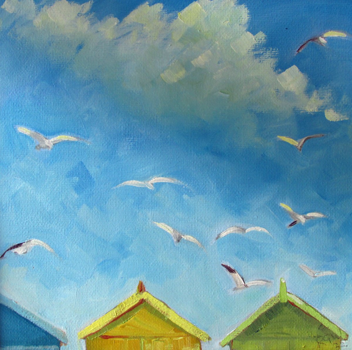 Beach Hut Gulls by Robert Wells
