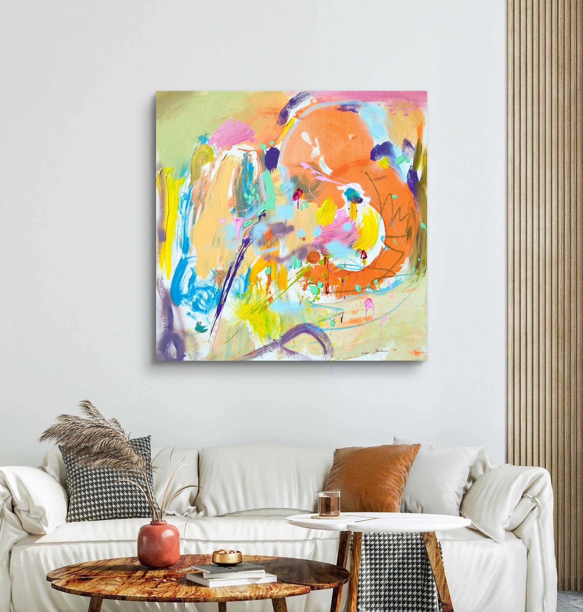 Organic Botanical Acrylic Painting By Helen Shukina, 39 X 39, Floret, Original Artwork