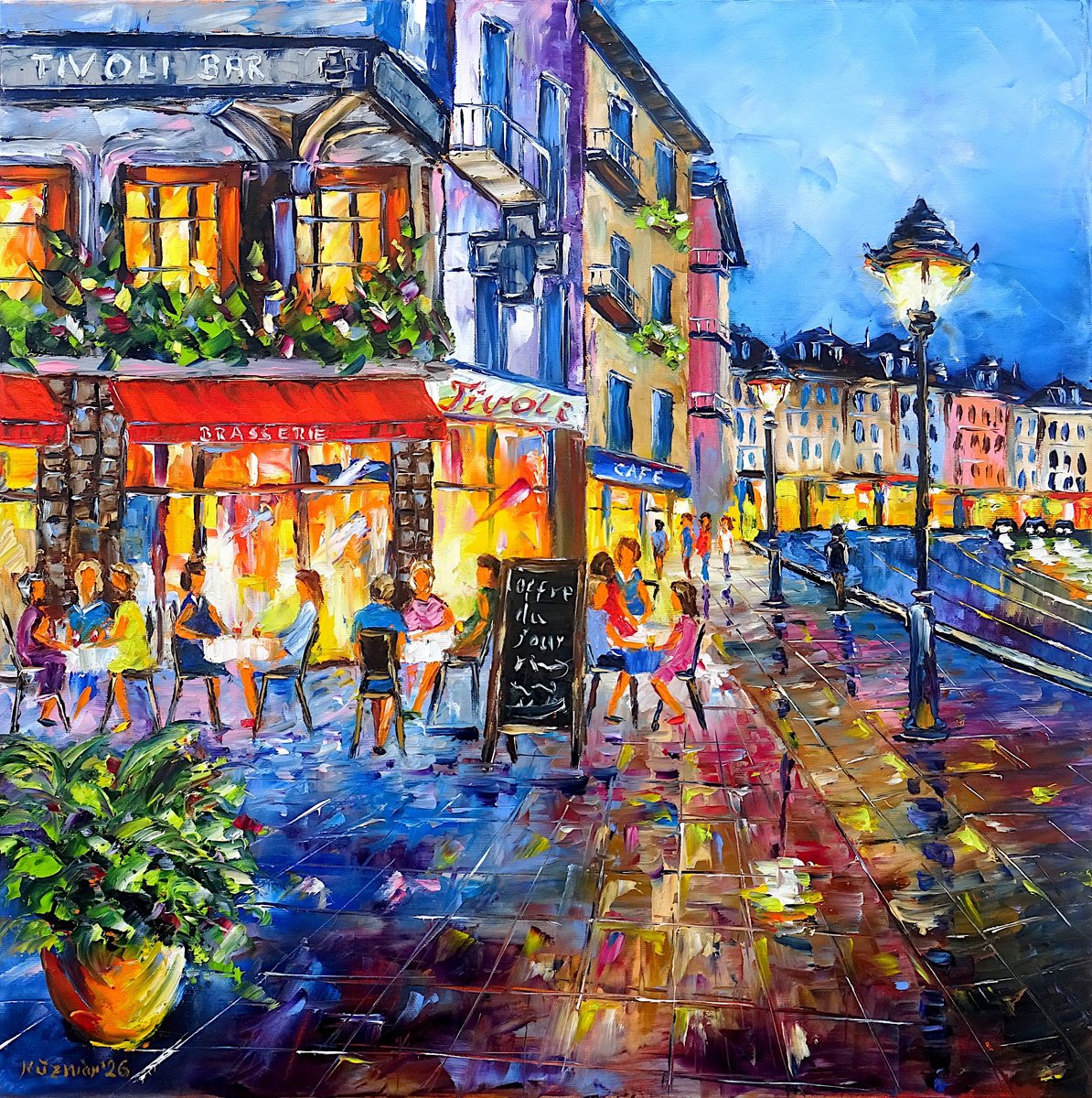 Expressive Oil Painting , Evening In Nice By Mirek Kuzniar, 24 X 24, Artwork For Sale On Artfinder