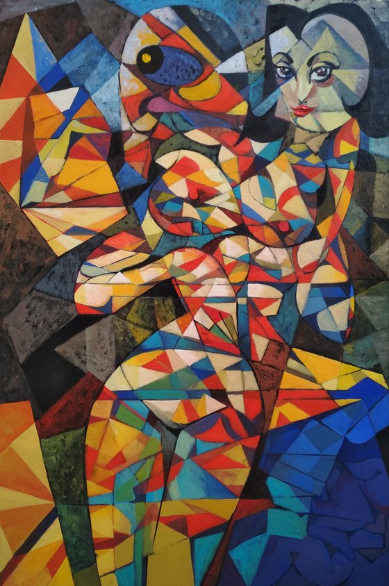 Italian girl (80x120cm, cubism, oil painting)