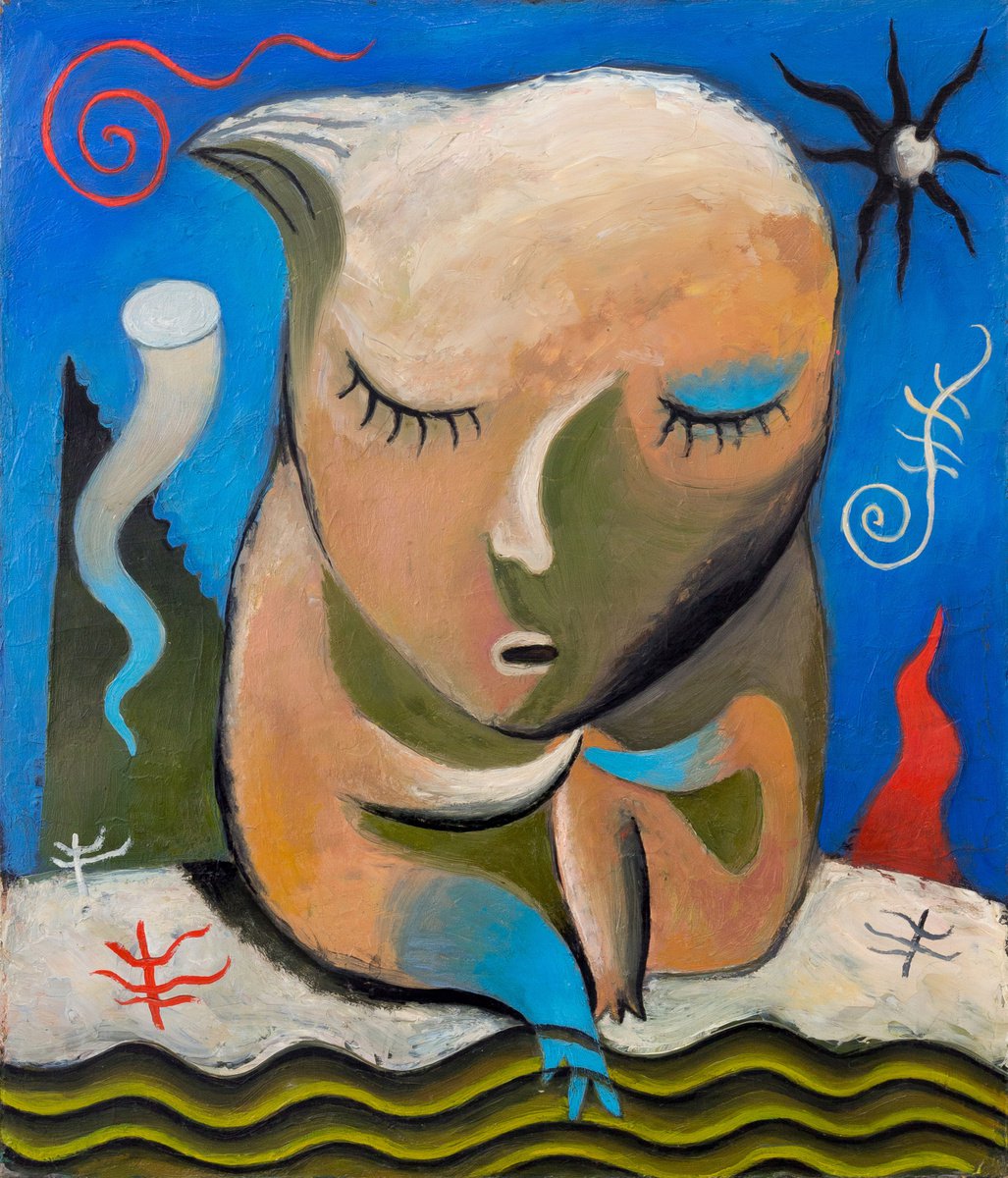 Surrealistic Portrait Oil Painting By Oleksandr Korol, 17 X 20", Little Juan By The Sea, Original Artwork