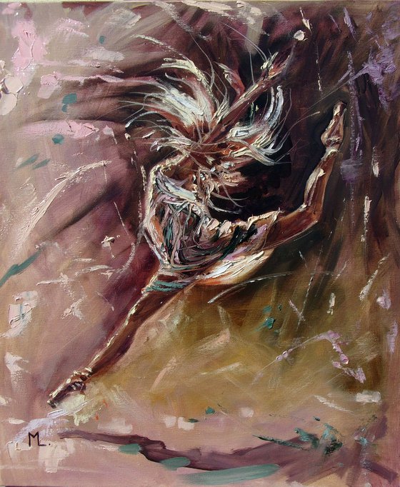 " STREET  DANCER "- dancer ballerina liGHt  ORIGINAL OIL PAINTING, GIFT, PALETTE KNIFE