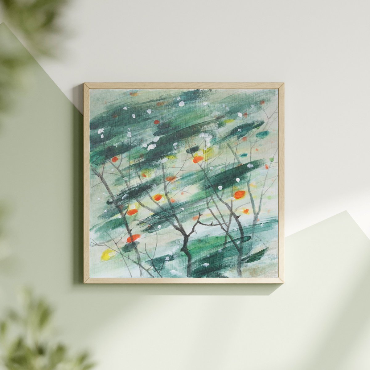 Impressionistic Abstract Acrylic Painting By Ruozhou Zhuang, 16 X 16", Whisper Of Lights, Original Artwork