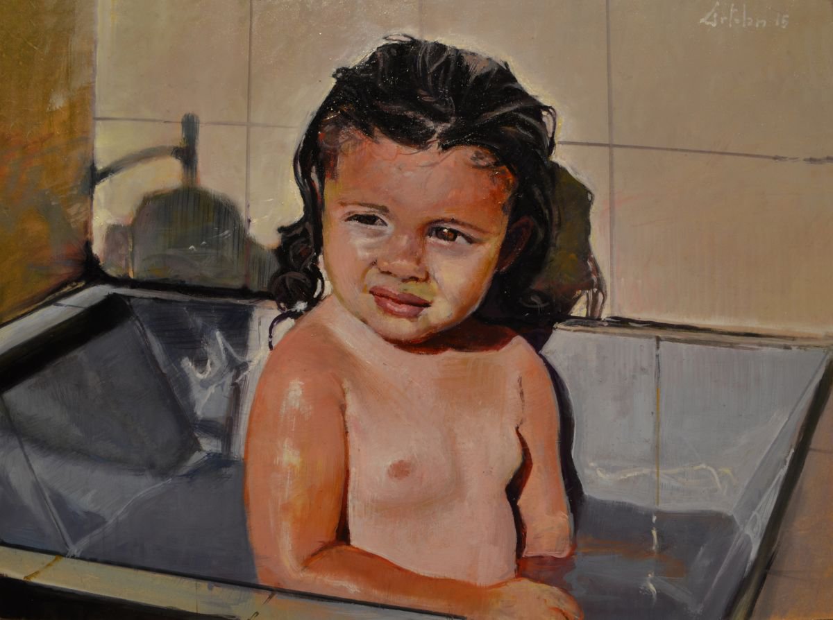 Photorealistic Oil Painting , Taking A Bath By Marco Ortolan, 16 X 12, Artwork For Sale On Artfinder