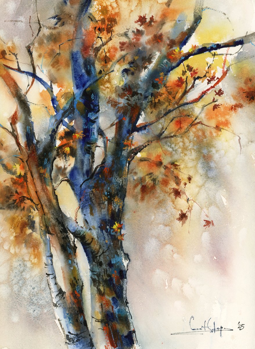 Impressionistic Painting , Blue Tree By Sophie Rodionov, 12 X 16, Artwork For Sale On Artfinder