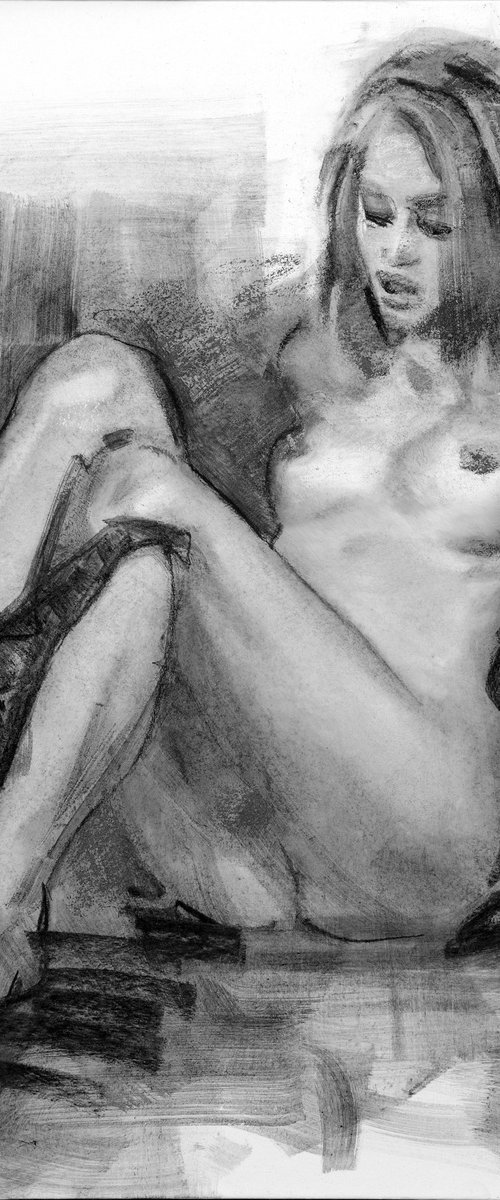 Charcoal drawing on paper "Nude" by Eugene Segal