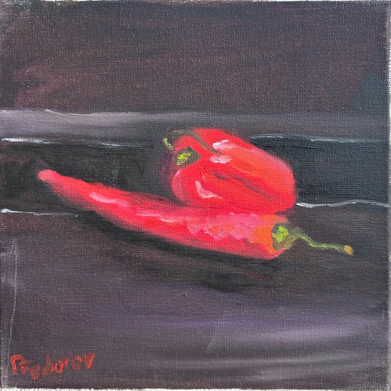 Still life with red peppers
