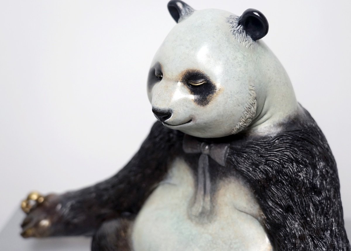Meditation Panda Bronze sculpture by Zhao Yongchang 赵永昌