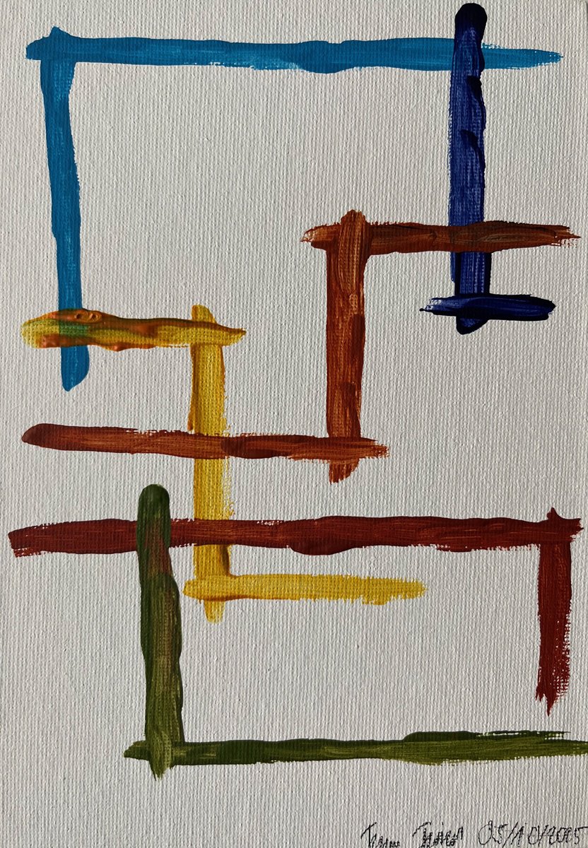 Geometric Abstract Acrylic Painting By Franz Friedel, 6 X 8, Fragments Iii, Original Artwork