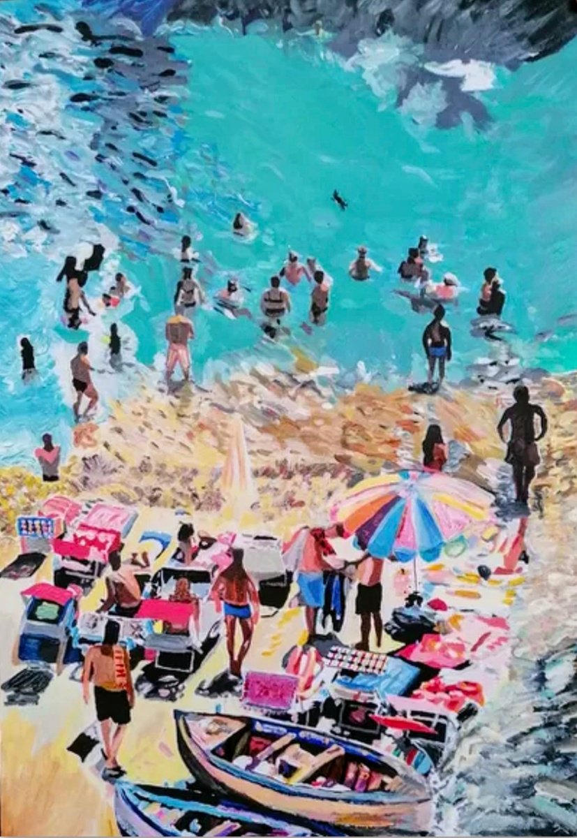 Impressionistic Portrait Acrylic Painting By Sanja Jancic, 24 X 35", "On The Beach", Original Artwork