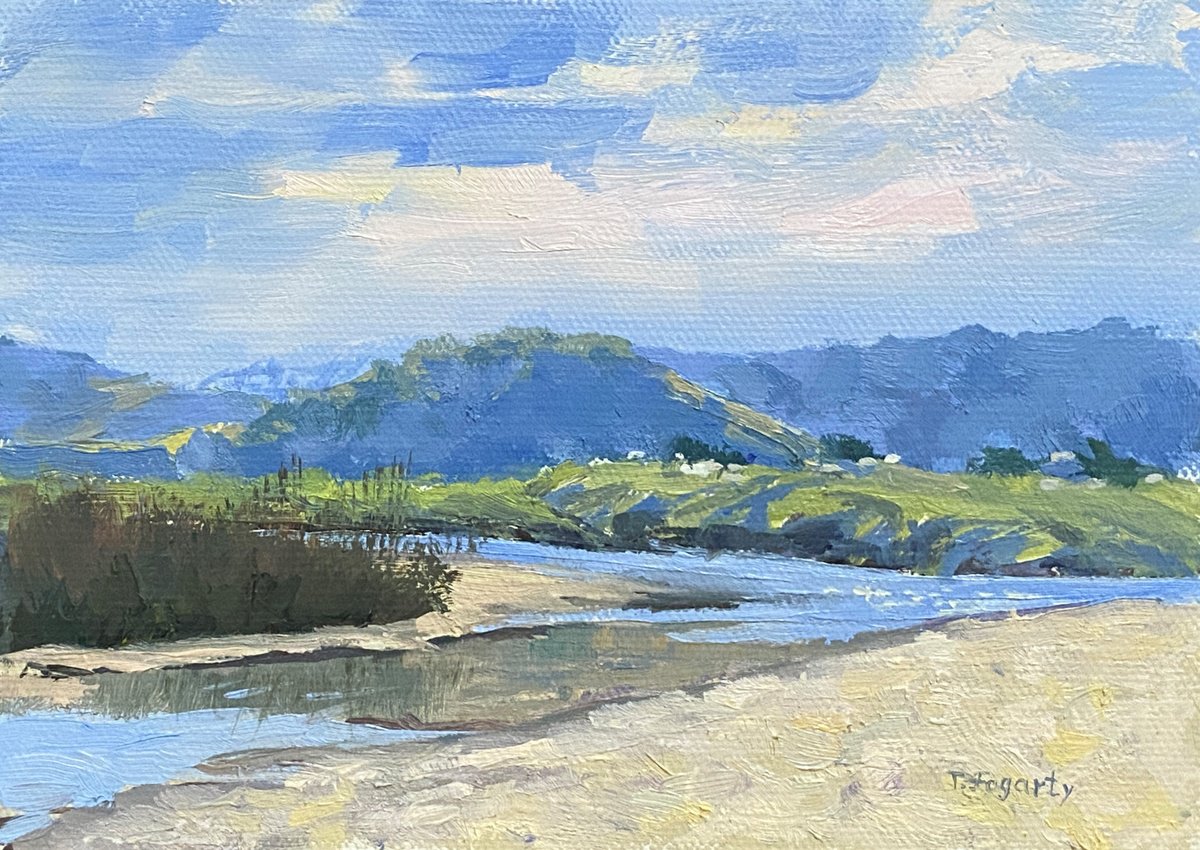 Impressionistic Landscape Oil Painting By Tatyana Fogarty, 7 X 5", Carmel River Beach Morning I, Original Artwork