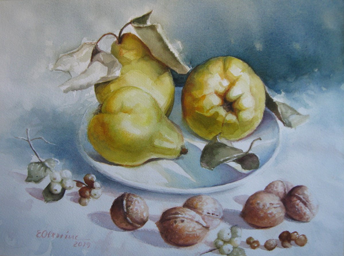 Impressionistic Still Life Watercolour By Elena Oleniuc, 17 X 13, Autumn Fragrance, Original Artwork
