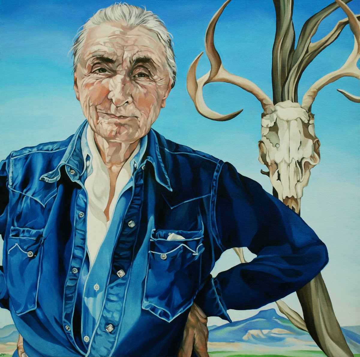 Portrait Oil Painting By Jo Beer, 24 X 24, Georgia In Her Desert, Original Artwork