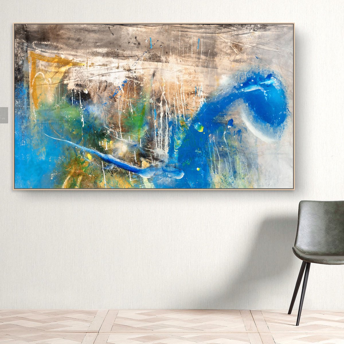 Organic Abstract Acrylic Painting By Adriano Ribeiro, 63 X 37, Bright Eno, Original Artwork