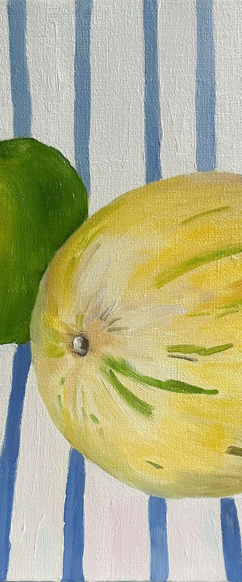 Yellow melon on blue by Irina Sherbiak