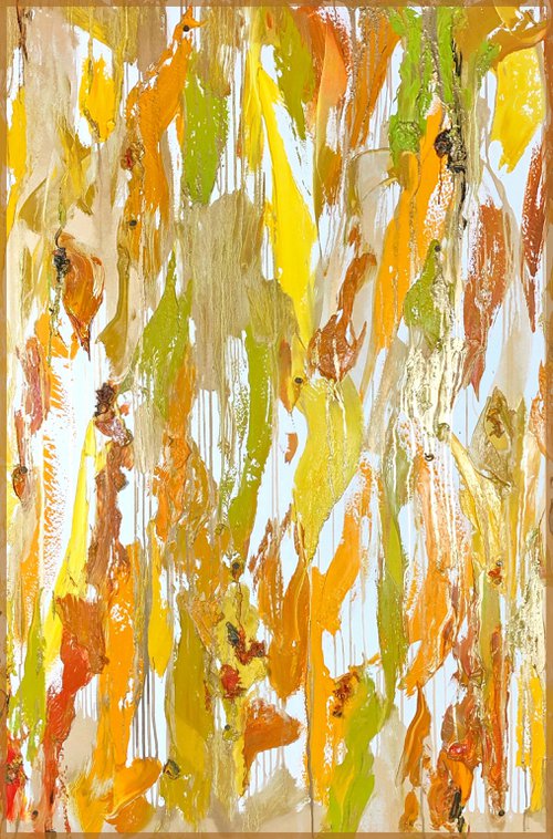 "notes of cumin + pressed green olives + saffron with a marbled melange of meyer lemon + ginger + honey gold" Art of Taste Contemporary Art by Abstract Expressionist Penelope Moore by Penelope Moore