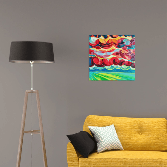 Sunset (60x60cm, cubism, oil painting, ready to hang)