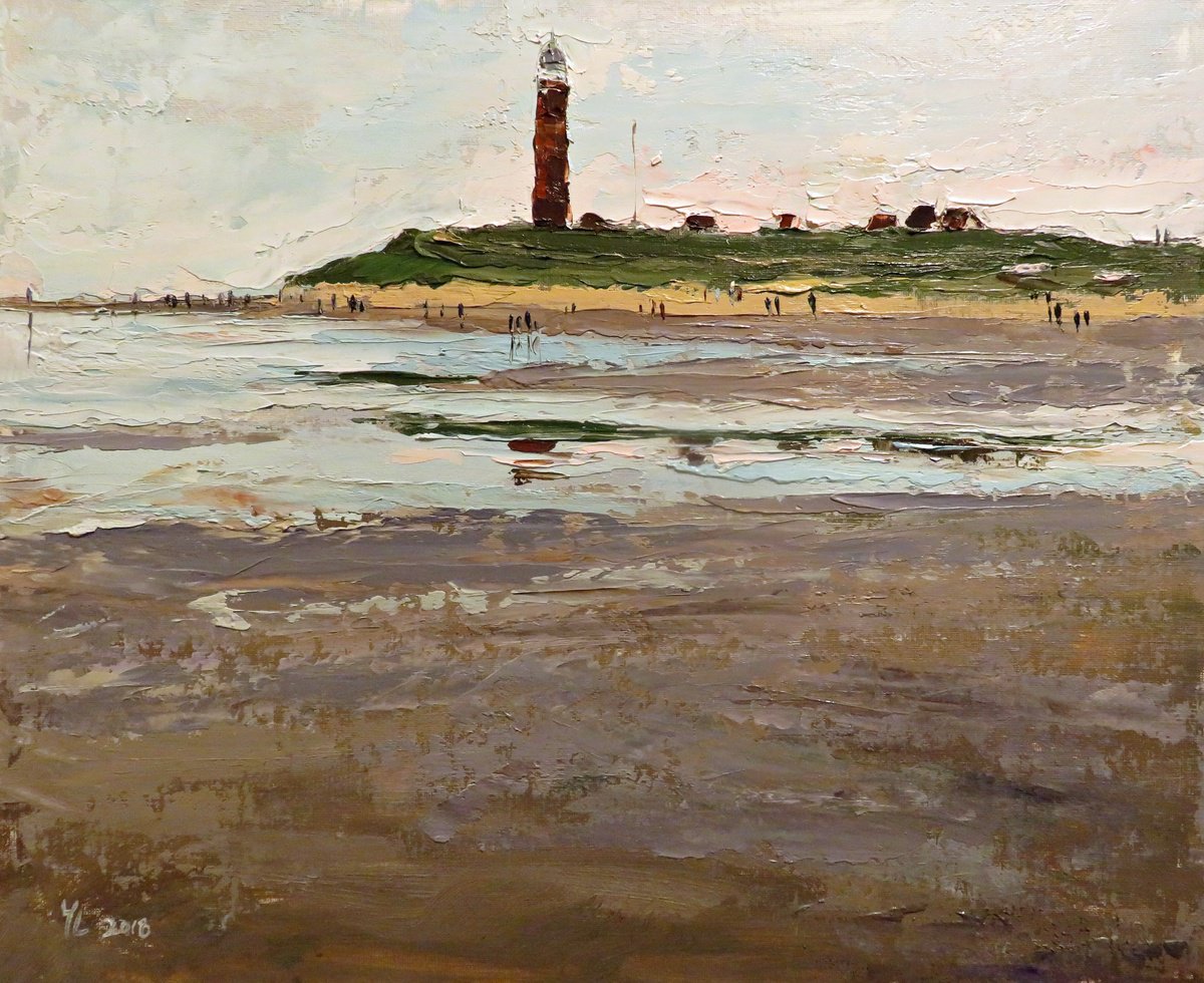 Impressionistic Landscape Oil Painting By Yuanyuan Liu, 18 X 14", The Lighthouse, Original Artwork