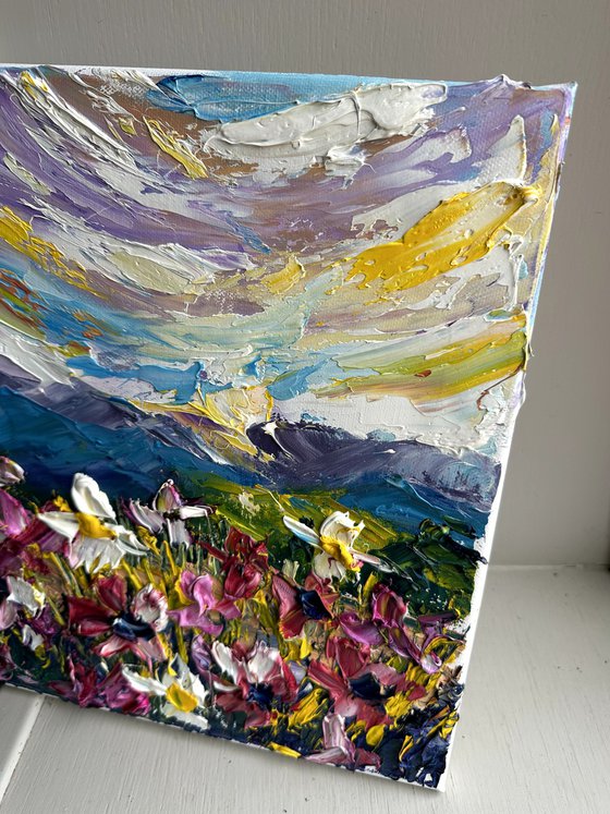 Sunset landscape flowers