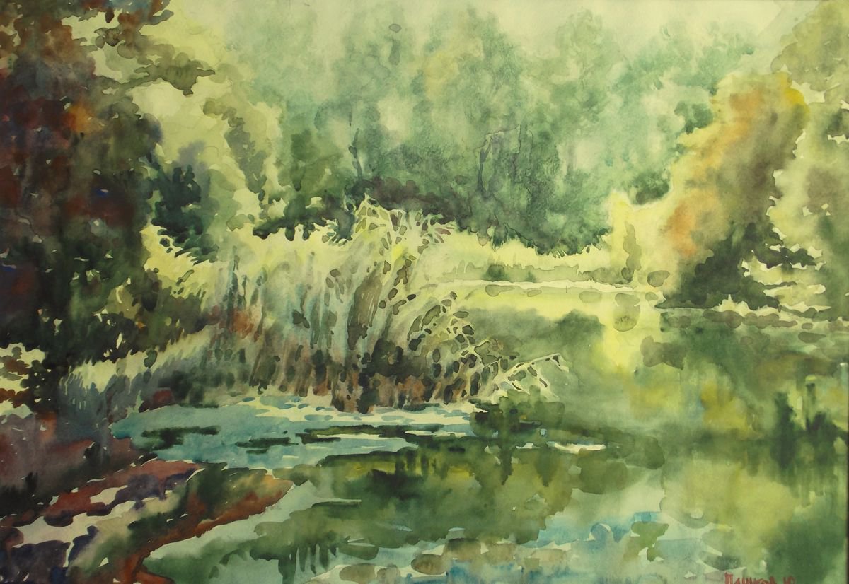Impressionistic Watercolour , Morning On The River By Yurii Pashkov, 23 X 17, Artwork For Sale On Artfinder
