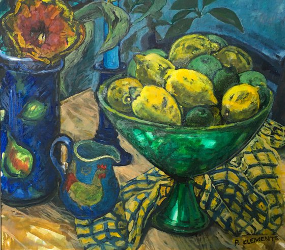 Lemons in a Green Bowl