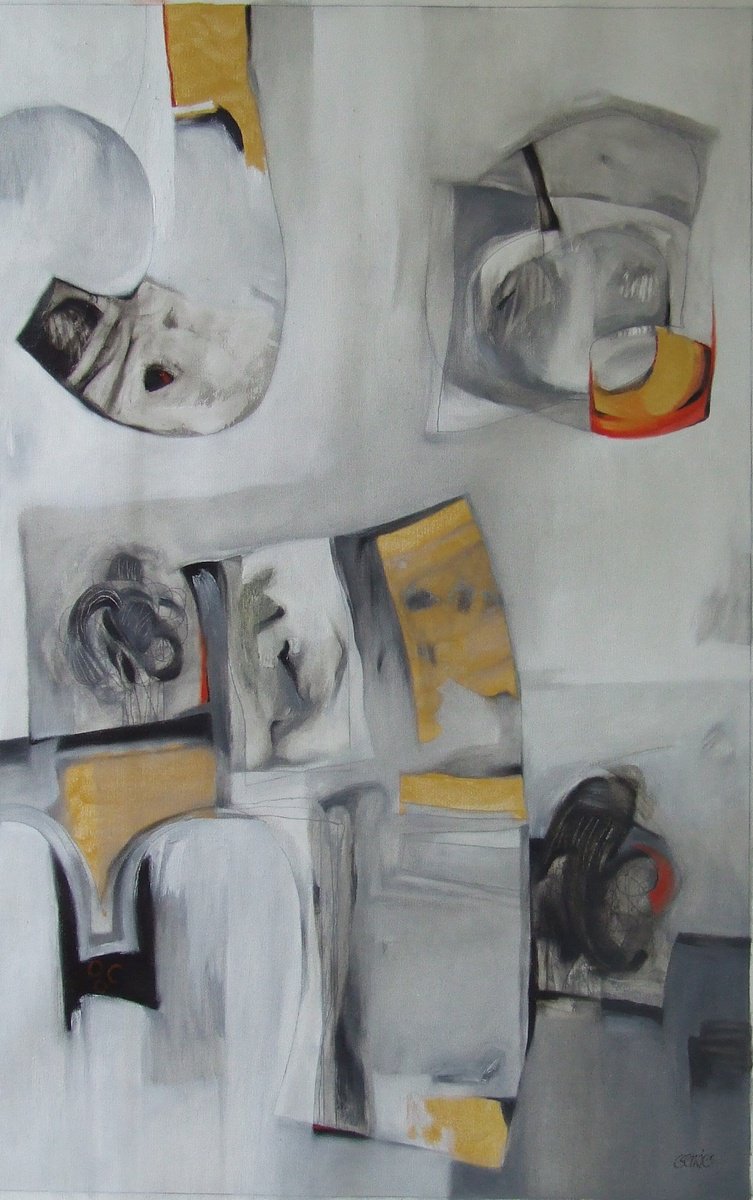 Abstract Oil Painting By Csaba Csendes, 24 X 37, Chess Ii., Original Artwork