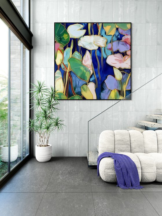 Water Lilies in Midnight Blue #1