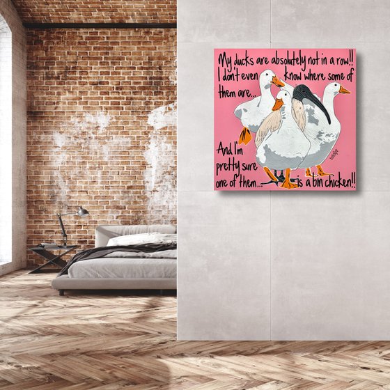 Ducks in a Row Pink Bin Chicken 61cm x 61cm