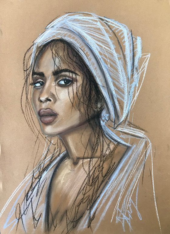 “Sumaya”portrait fashion pastel drawing on paper