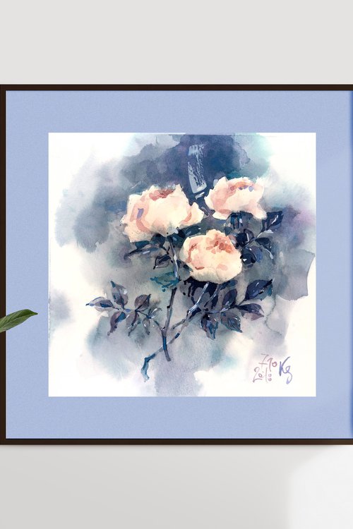 Original watercolor painting "Rose dance" by Ksenia Selianko