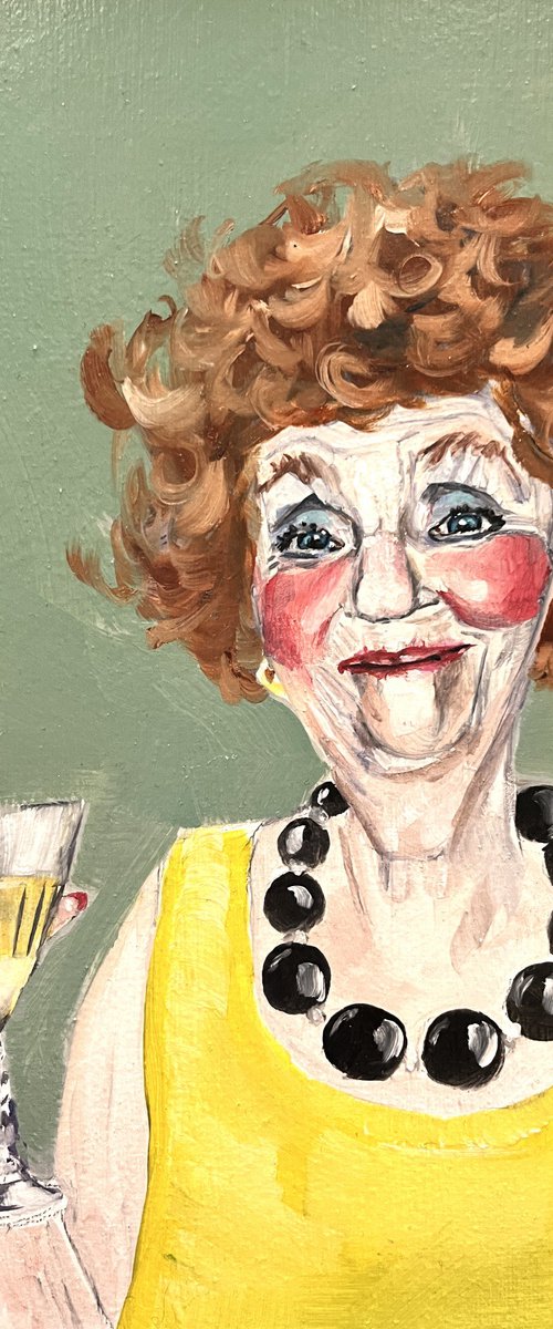 An oil painting of Edna called 'Cheers to the Good Times' by Victoria Coleman