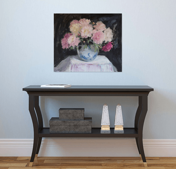 Peonies on a black background