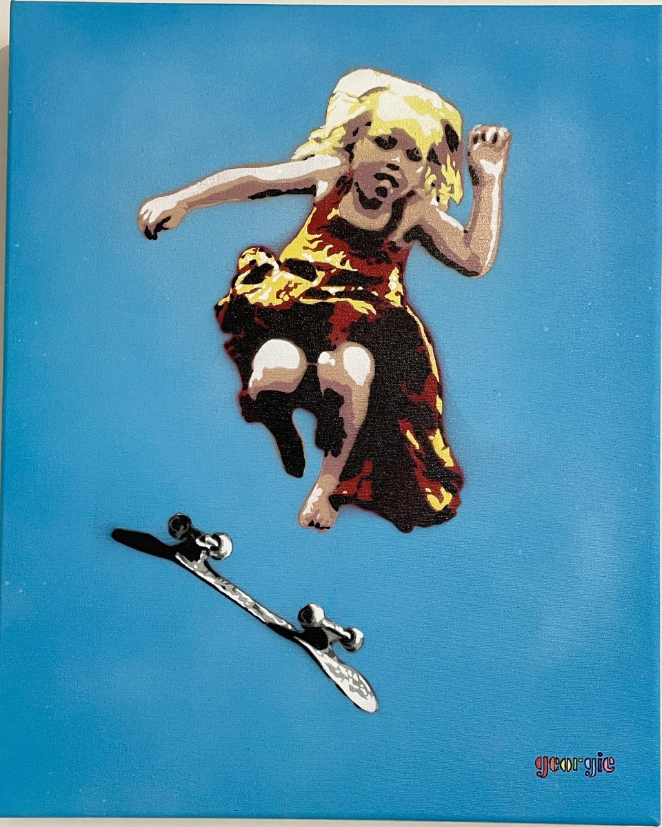 Skater Girl - stencil on canvas. by Georgie
