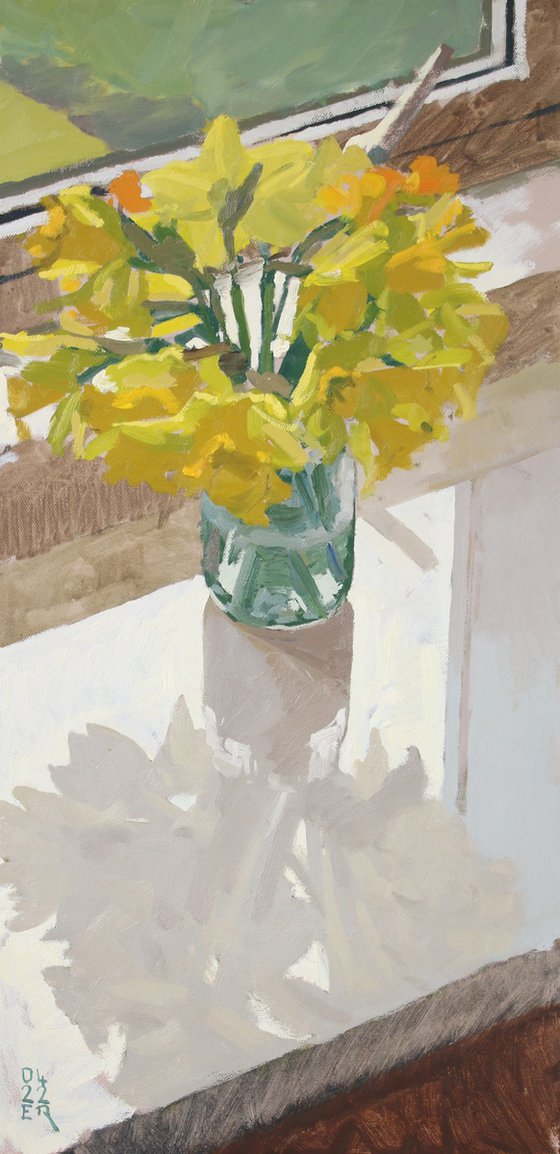 Daffodils Under Warm Window Light