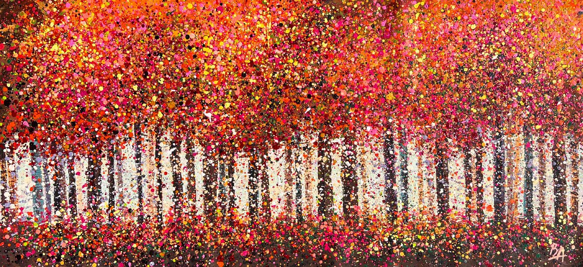 Abstract Acrylic Painting By Bogdana Antoniuk, 59 X 28, Autumn In Amber, Original Artwork