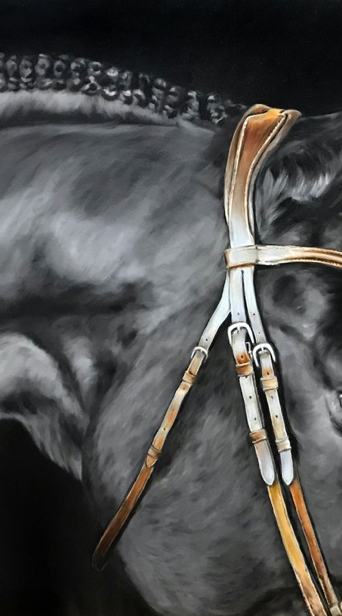 Oil painting with a horse "Black Prince" 80 * 60 cm by Irina Ivlieva