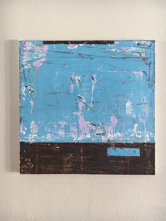 Abstract "Blue Window" 36x36" Contemporary Art by Bo Kravchenko
