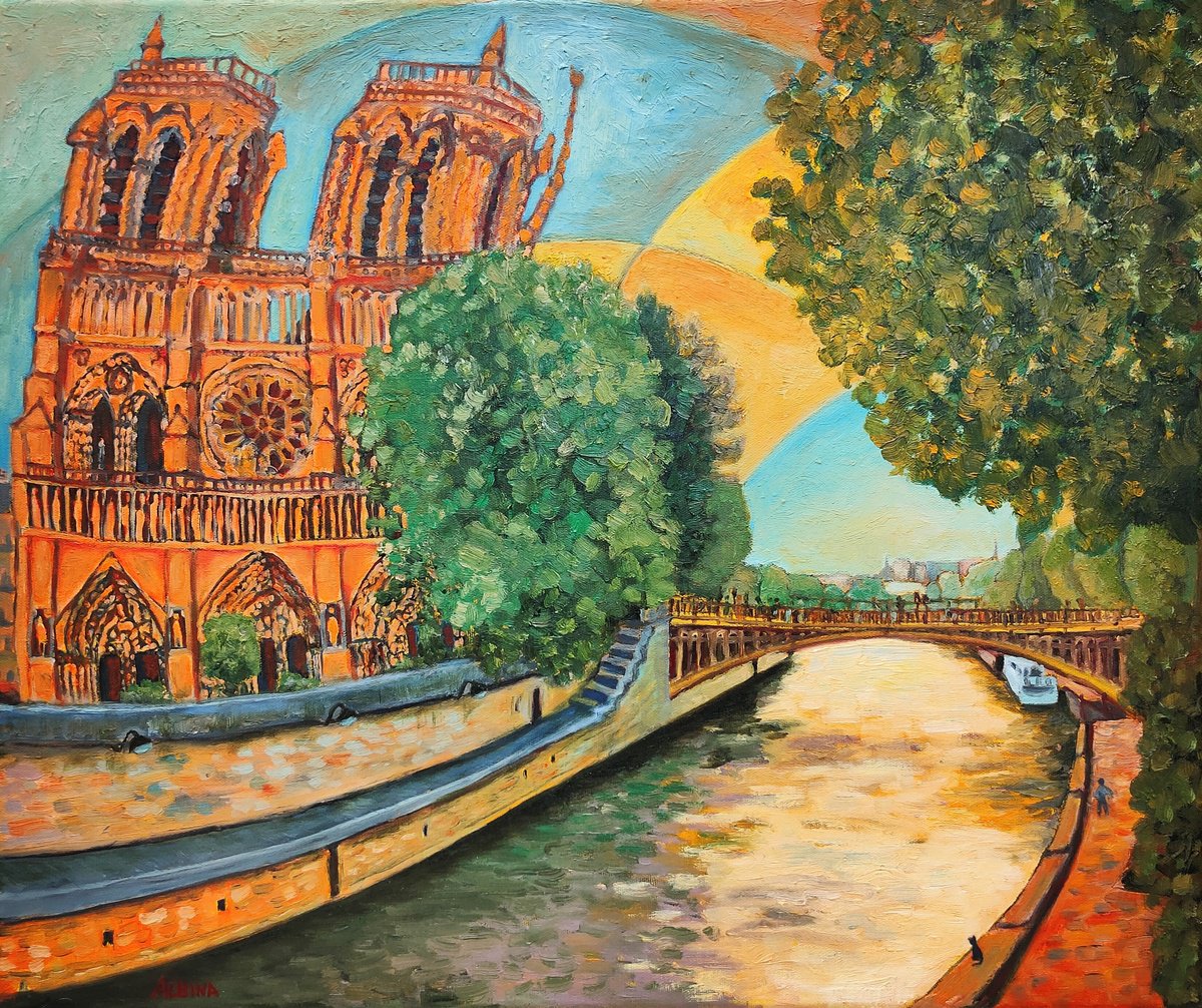 Impressionistic Cityscapes Oil Painting By Albina Urbanek, 22 X 18, Eternity, Original Artwork