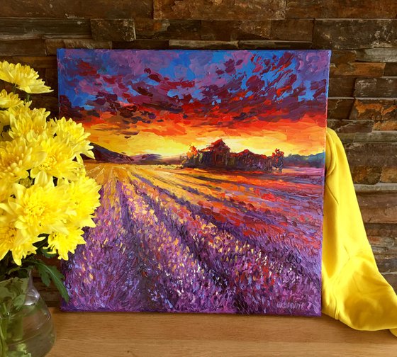 "Sunset in a lavender field"