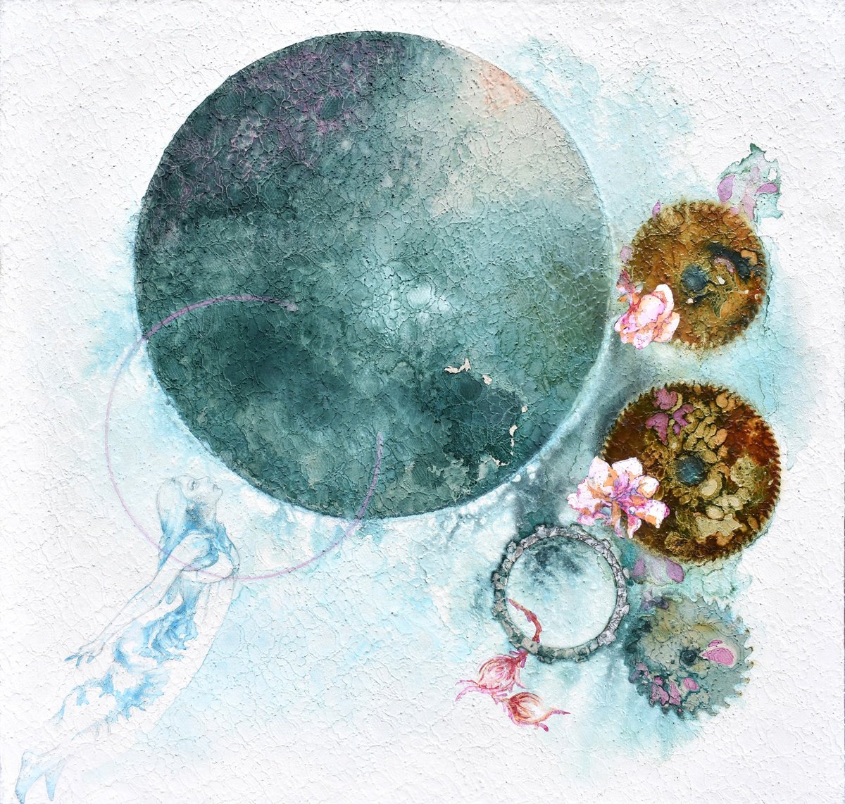 Landscape Acrylic Painting By Milena Nicosia, 41 X 39", Acquario Di Ghiaccio, Original Artwork