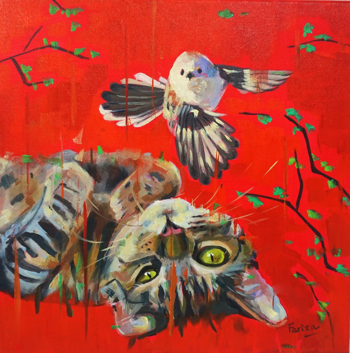 Impressionistic Animal Painting By Amaya Fernandez Fariza, 16 X 16, The Game, Original Artwork