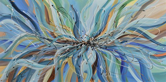 Blue Passion Flower  - Large Abstract Floral Painting