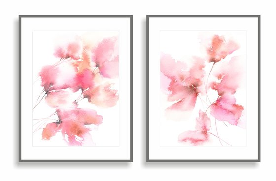 Pink flowers, diptych