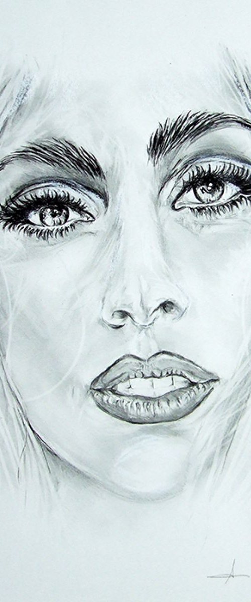 Original Drawing in Pencil of Lady Gaga by Anna Sidi-Yacoub