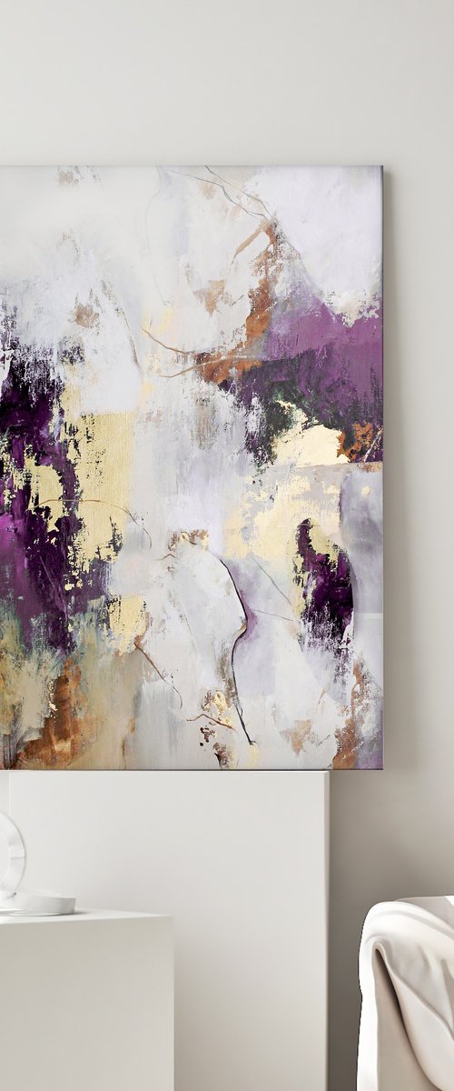 "Pink Flow 2" Purple gold abstract art by Yana Sagan